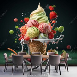 پوستر دیواری سهبعدی میوه و بستنی با زمینه تیره