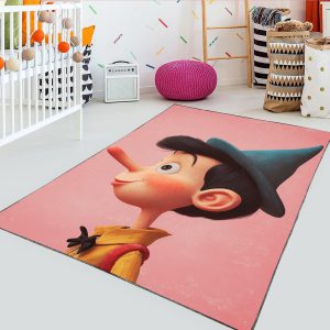 فرشینه طرح سه بعدی پینوکیو ب زمینه صورتی روشن
