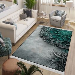 فرش سنتی طرح ترنج سه بعدی با زمینه طوسی