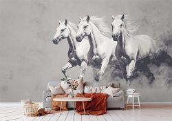 پوستر چاپی طرح نقاشی اسب با زمینه طوسی روشن