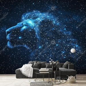 پوستر دیواری طرح شیر جنگل با ستاره های آبی