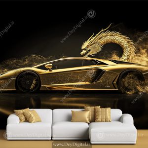 کاغذ دیواری سه بعدی طرح ماشین اسپرت مشکی طلایی