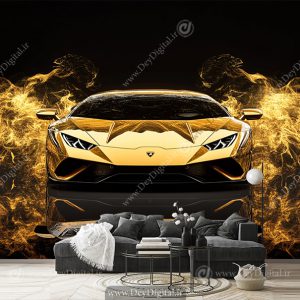 پوستر دیواری اتاق پسرانه طرح ماشین طلایی مشکی خارجی