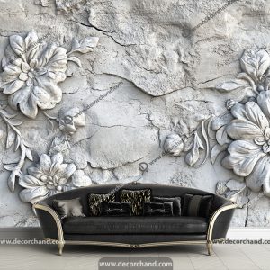 پوستر دیواری گل سه بعدی گچبری برای پشت تلویزیون