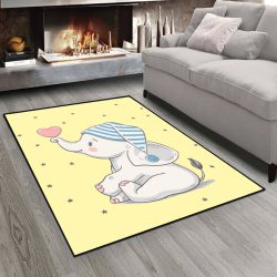 فرش چاپی طرح کودکانه فیل زمینه زرد