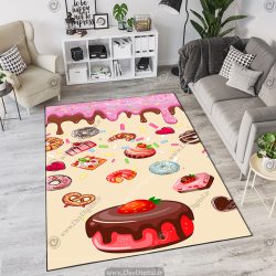 فرش چاپی طرح کارتونی کیک و دونات