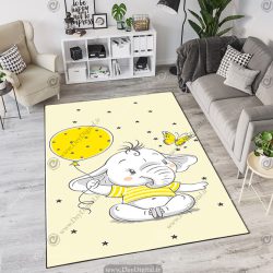 فرش چاپی طرح عروسکی فیل و پروانه و بادکنک زمینه کرمی