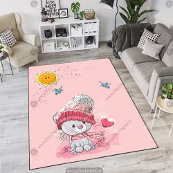 فرش چاپی طرح عروسکی گربه زمینه صورتی