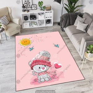 فرش چاپی طرح عروسکی گربه زمینه صورتی