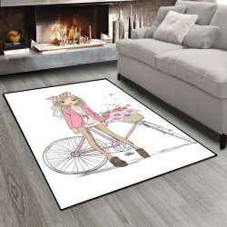 فرش دختر پرنسسی و دوچرخه زمینه سفید