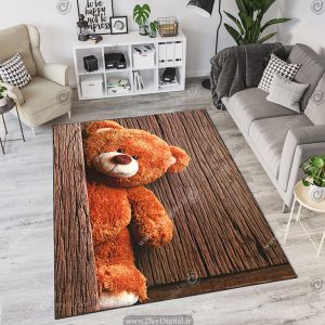 فرش چاپی طرح عروسکی خرس قهوه ای زمینه تیره