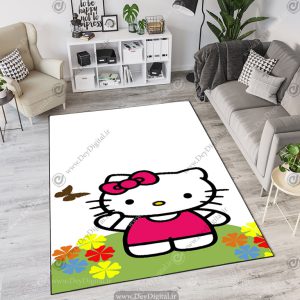 فرش چاپی طرح کیتی و پروانه