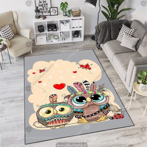 فرش چاپی طرح جغد و کفشدوزک و پروانه