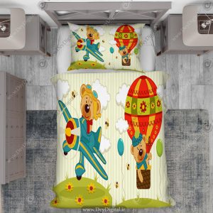 روتختی طرح خرس خلبان با هواپیمای سبز و بالن