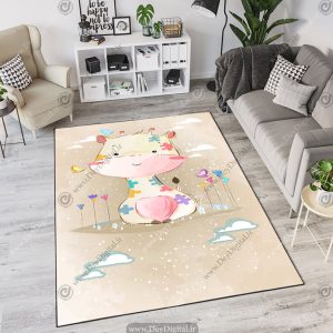 فرش چاپی طرح عروسکی زرافه زمینه زرد
