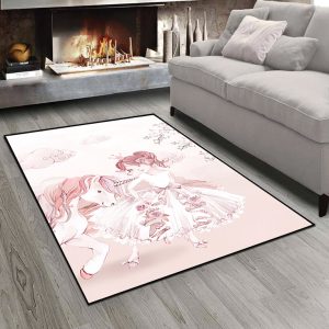 فرش اتاق دختر با طرح نقاشی اسب تک شاخ و پرنسس