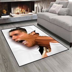 فرش چاپی با طرح آبرنگی چهره رونالدو زمینه سفید