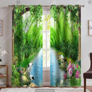 پرده چاپی منظره رودخانه و نیزار سرسبز