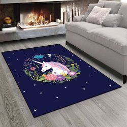 فرش چاپی طرح یونیکورن زمینه آسمان شب ستاره دار
