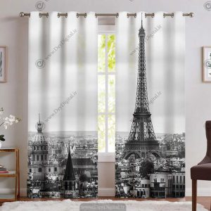 پرده پانچ لاکچری طرح ایفل رنگ سیاه و سفیدPK-4627