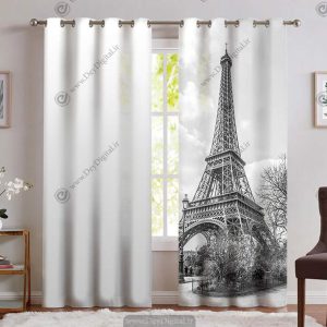 پرده پانچی طرح برج ایفل سیاه سفید PK-4630