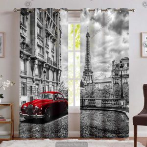 پرده چاپی طرح برج ایفل سیاه و سفید PK-4637