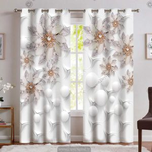 پرده پذیرایی شیک با طرح سه بعدی گل و مروارید PK-4738