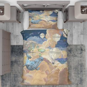 روتختی بچگانه طرح تخیلی نهنگ و بالون و آسمان ابری