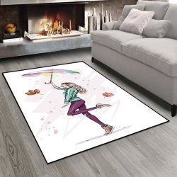 فرش طرح نقاشی دختر چتر به دست