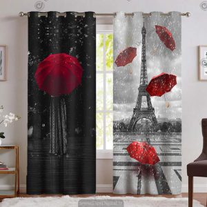 پرده پانچی برج ایفل سیاه و سفید PK-4927