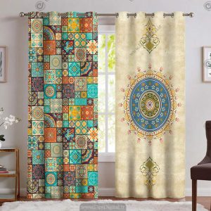خرید پرده چاپی سنتی طرح شمسه و کاشی