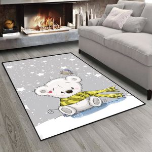 فرش چاپی طرح عروسکی خرسی با شال گردن زرد
