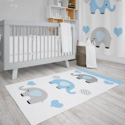 فرش چاپی طرح کودکانه ساده فیل های رنگی زمینه روشن