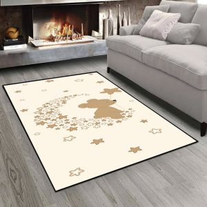 فرش چاپی طرح عروسکی خرسی در آسمان پر ستاره زمینه روشن