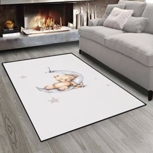 فرش چاپی طرح عروسک خرسی خوابیده روی هلال ماه