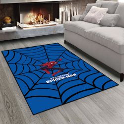 فرش ماشینی طرح تار و مرد عنکبوتی زمینه آبی