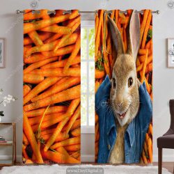 پرده چاپی طرح بچه خرگوش بامزه با هویج