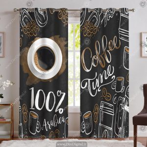 پرده چاپی سه بعدی کافی شاپ رنگ تیره