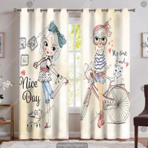 پرده پانچ دخترانه طرح پرنسس زبا با دوچرخه