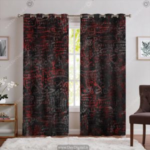 پرده سنتی مدل خطاطی مشکی قرمز PK-5764