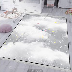 فرشینه اتاق کودک طرح ابر و ستاره با زمینه طوسی
