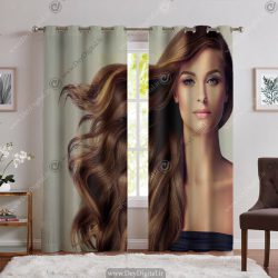 پرده چاپی طرح زن مو بلند برای آرایشگاه زنانه