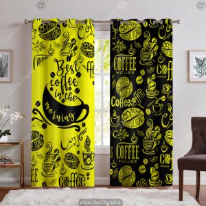 پرده پانچی برای کافه رنگ مشکی زرد PK-6829