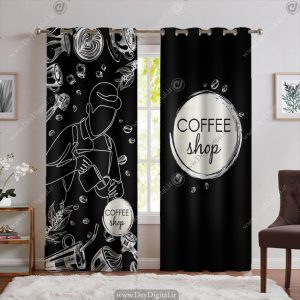 پرده برای کافه رنگ مشکی سفید PK-6832