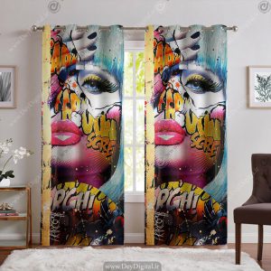 پرده پانچ اسپرت طرح نقاشی چهره زن
