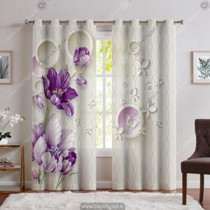 پرده پانچ گل سه بعدی بنفش