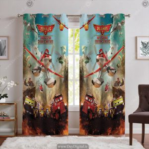 پرده چاپی پسرانه طرح کارتونی هواپیما