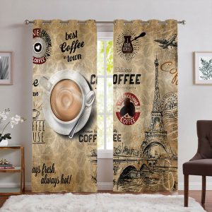 پرده برای کافی شاپ طرح قهوه سه بعدی