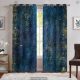 پرده شیک پانچی آبی طلایی طرح گل اسلیمی