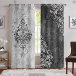 پرده پانچی خاکستری طرح گل داماسک PK-7783